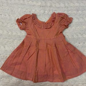 Handwoven Cotton Kids' Dress in Pink-Yellow Tones